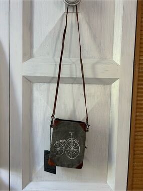 Mona B Crossbody Bag with Bicycle Print - Brown/Gray new with tags